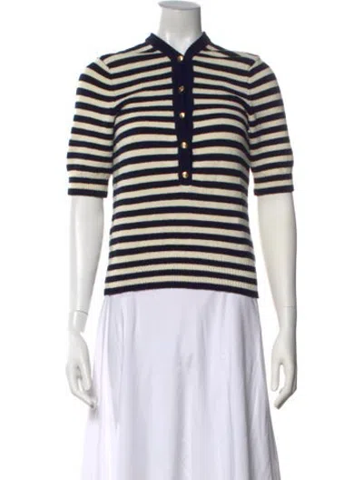 Pre-owned Frame Striped Short Sleeve Polo In White