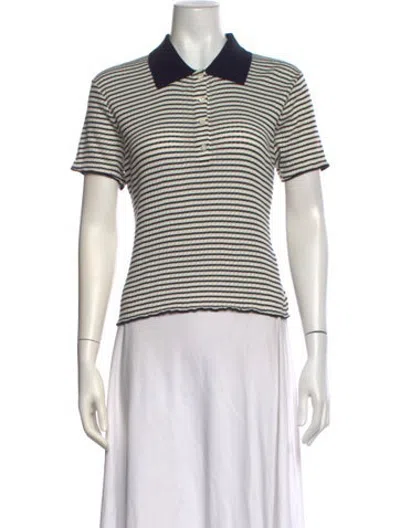Pre-owned Frame Striped Short Sleeve Polo In White