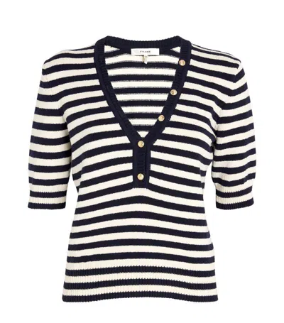 Frame Striped Short-sleeve Sweater In Navy