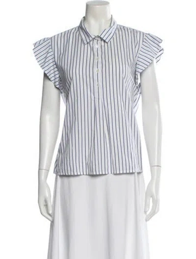 Pre-owned Frame Striped Short Sleeve Top In White