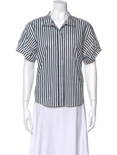 Pre-owned Frame Striped Short Sleeve Top In White