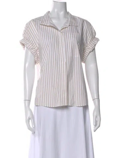 Pre-owned Frame Striped Short Sleeve Top In White