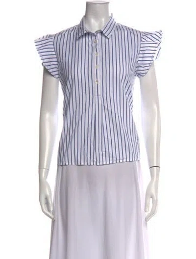 Pre-owned Frame Striped Short Sleeve Top In White