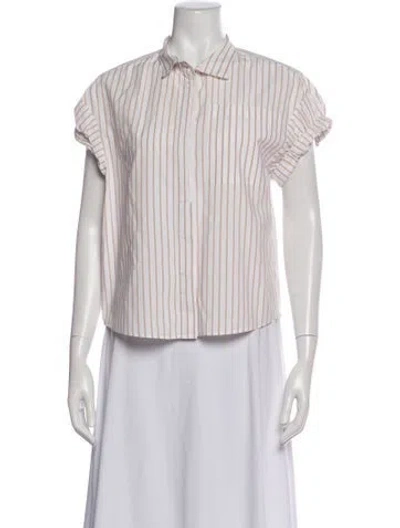 Pre-owned Frame Striped Short Sleeve Top In White