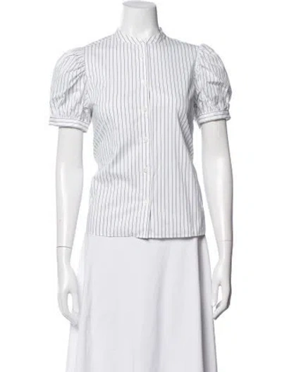 Pre-owned Frame Striped Short Sleeve Top In White