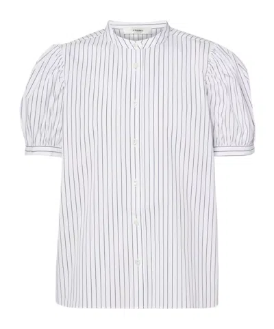 Frame The Gathered Striped Cotton-blend Poplin Top In White