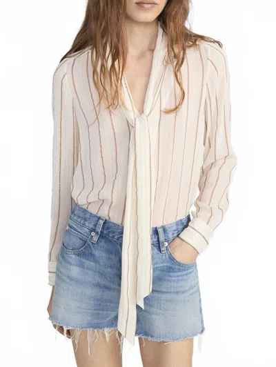 Frame Striped Silk Tie Blouse In Cream In Neutral