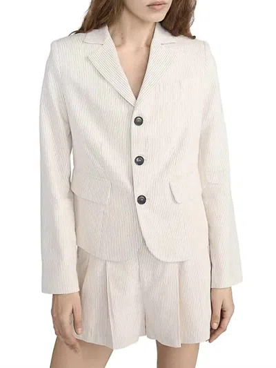 Frame Striped Smart Blazer In Ecru Multi In Neutral