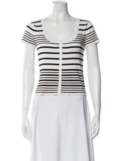 Pre-owned Frame Striped Square Neckline Button-up Top In White