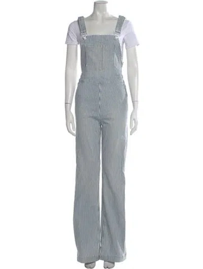 Pre-owned Frame Striped Square Neckline Overalls In White
