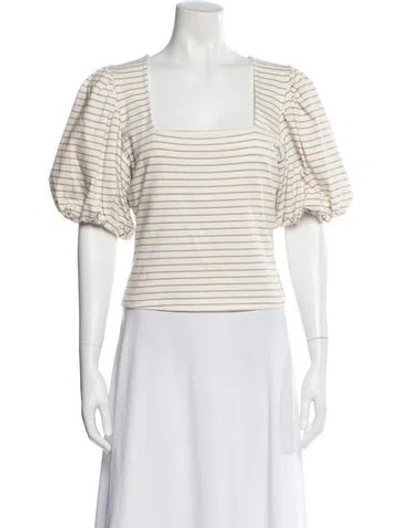 Pre-owned Frame Striped Square Neckline Top In White