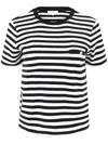 Frame Womens Blackstriped Pocket Short Sleeves Cotton-jersey T-shirt In Black