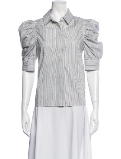 Pre-owned Frame Striped Three-quarter Sleeve Blouse In Black/white