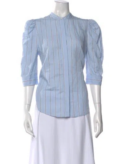 Pre-owned Frame Striped Three-quarter Sleeve Blouse In Blue