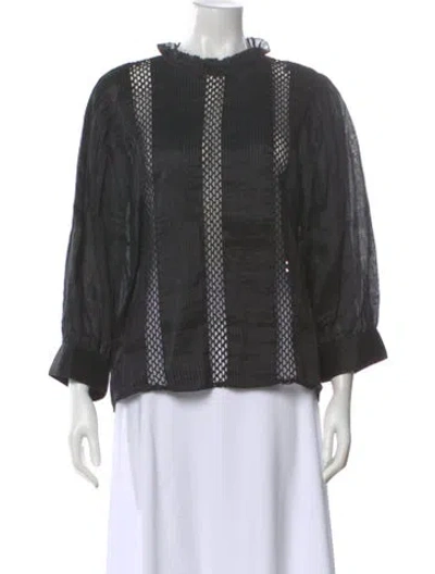 Pre-owned Frame Striped Three-quarter Sleeve Blouse In Gray