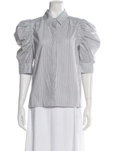 Pre-owned Frame Striped Three-quarter Sleeve Blouse In Neutral