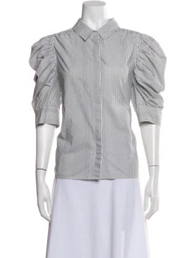 Pre-owned Frame Striped Three-quarter Sleeve Blouse In White
