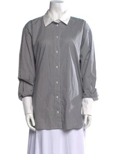 Pre-owned Frame Striped Three-quarter Sleeve Button-up Top In White