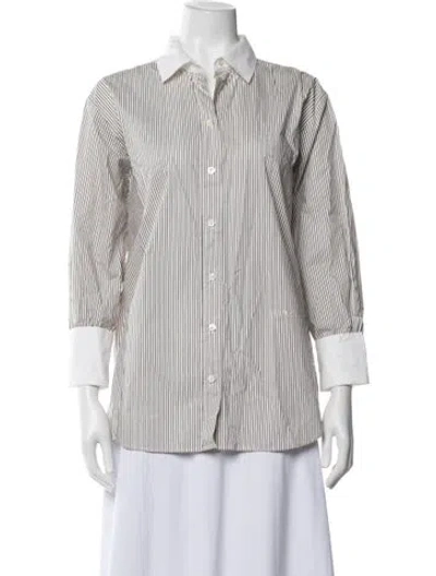 Pre-owned Frame Striped Three-quarter Sleeve Button-up Top In White