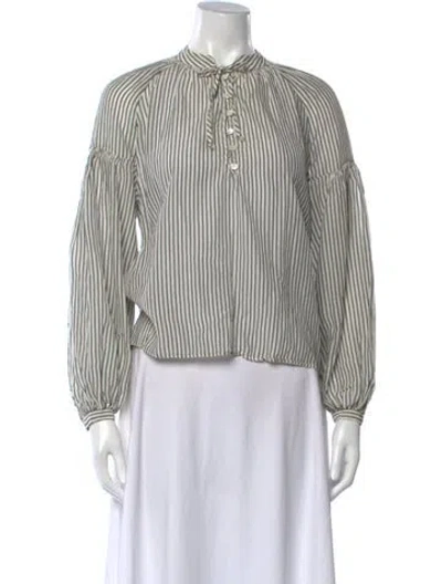 Pre-owned Frame Striped Tie Neck Blouse In Black/white