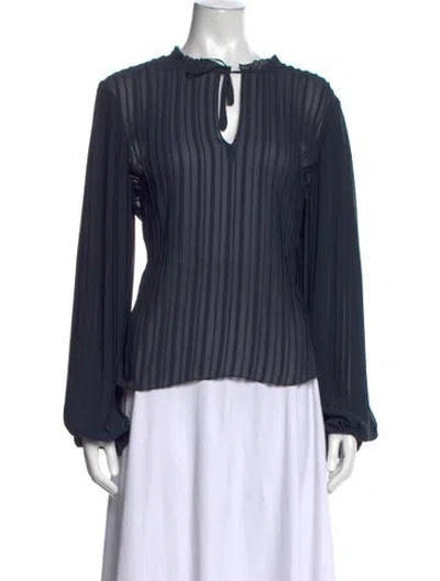 Pre-owned Frame Striped Tie Neck Blouse In Blue