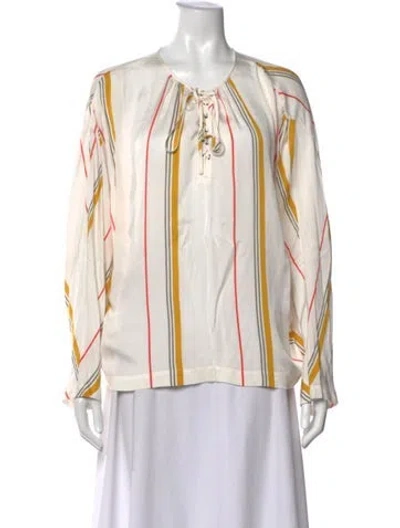 Pre-owned Frame Striped Tie Neck Blouse In Neutrals