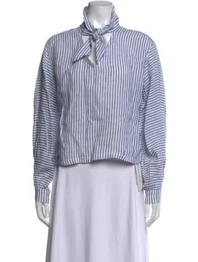 Pre-owned Frame Striped Tie Neck Blouse In White