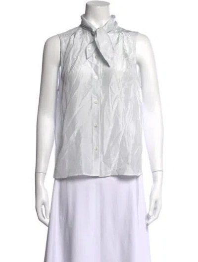 Pre-owned Frame Striped Tie Neck Blouse In White