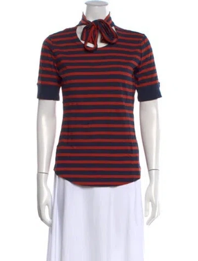 Pre-owned Frame Striped Tie Neck Top In Red