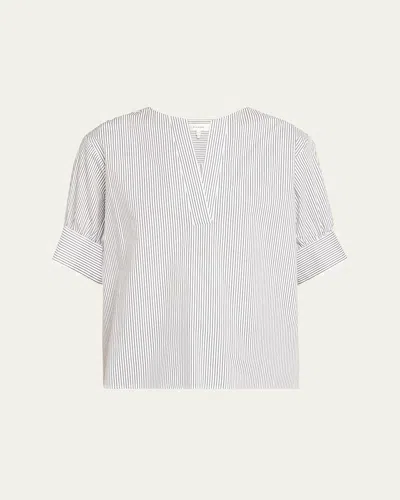 FRAME STRIPED V-NECK POPOVER TOP