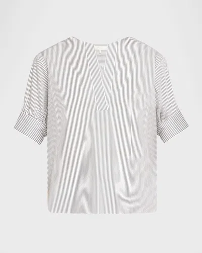 FRAME STRIPED V-NECK POPOVER TOP