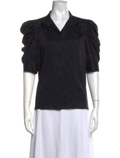 Pre-owned Frame Striped V-neck Blouse In Black