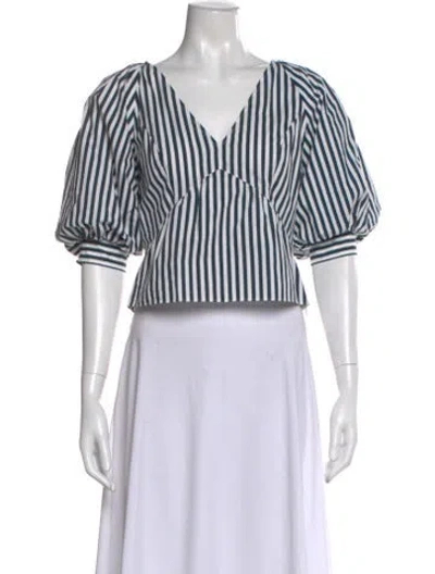 Pre-owned Frame Striped V-neck Blouse In Blue