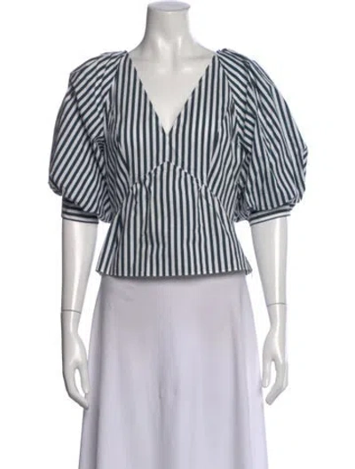 Pre-owned Frame Striped V-neck Blouse In Blue