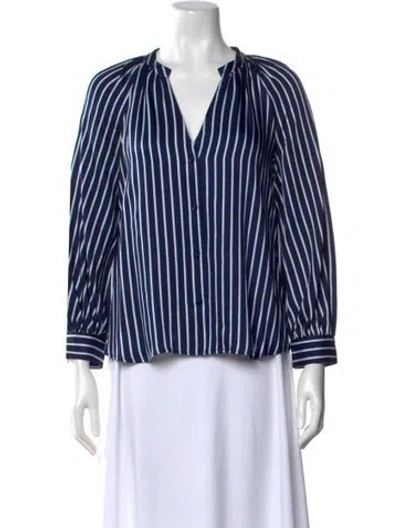 Pre-owned Frame Striped V-neck Blouse In Blue