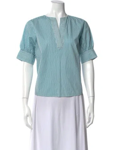 Pre-owned Frame Striped V-neck Blouse In Blue