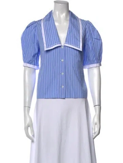 Pre-owned Frame Striped V-neck Blouse In Blue
