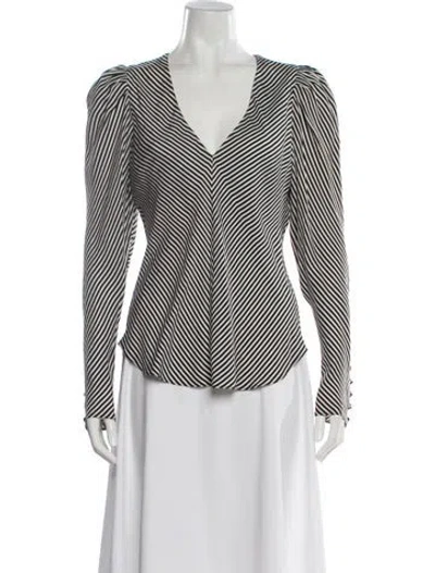 Pre-owned Frame Striped V-neck Blouse In Multi