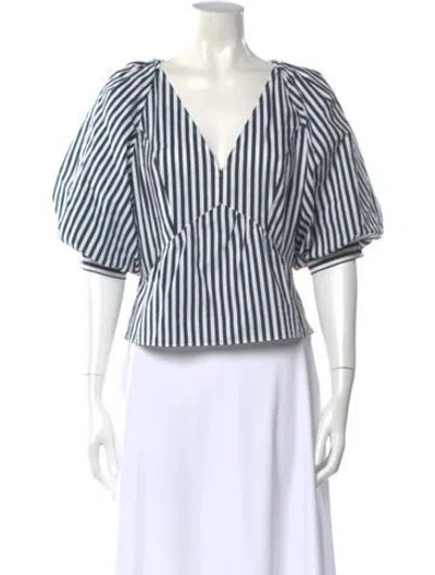 Pre-owned Frame Striped V-neck Blouse In Multi