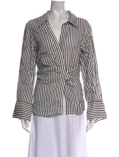 Pre-owned Frame Striped V-neck Blouse In Neutrals