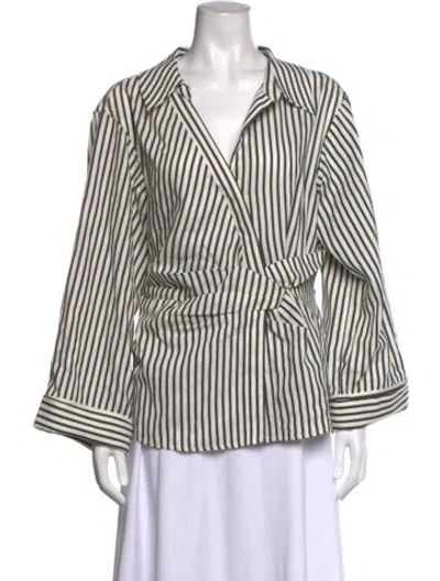 Pre-owned Frame Striped V-neck Blouse In Neutrals