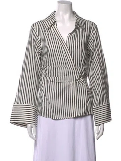 Pre-owned Frame Striped V-neck Blouse In Neutrals