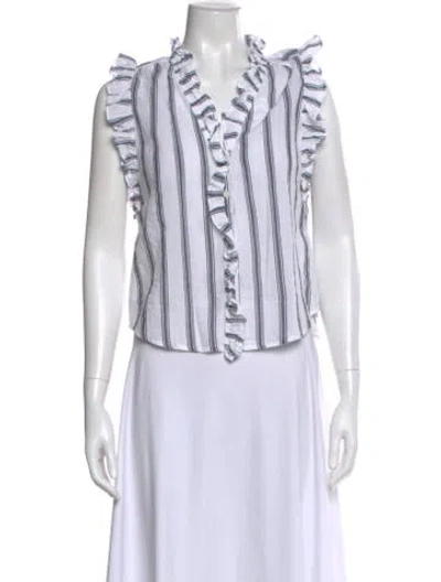 Pre-owned Frame Striped V-neck Blouse In White