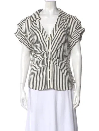 Pre-owned Frame Striped V-neck Blouse In White