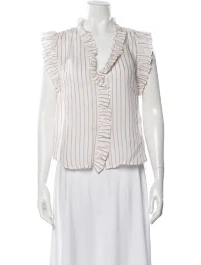 Pre-owned Frame Striped V-neck Blouse In White