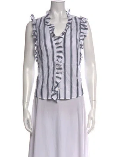 Pre-owned Frame Striped V-neck Blouse In White