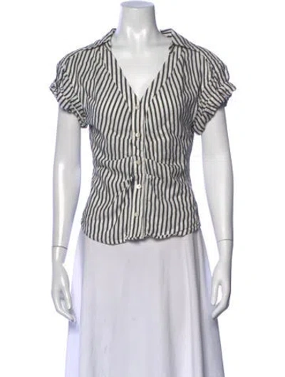 Pre-owned Frame Striped V-neck Blouse In White