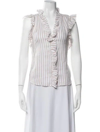 Pre-owned Frame Striped V-neck Blouse In White