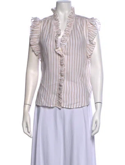 Pre-owned Frame Striped V-neck Blouse In White