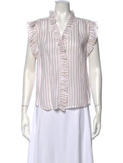 Pre-owned Frame Striped V-neck Blouse In White